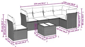 Set Divani da Giardino 7 pz con Cuscini Grigio in Polyrattan