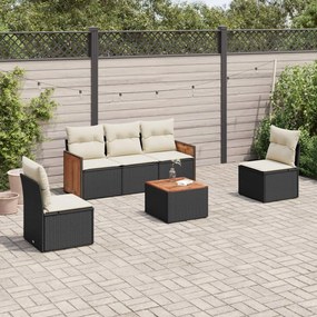 Set divano da giardino 6 pz con cuscini nero in polyrattan