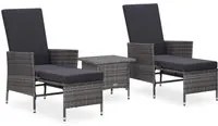 Set Divani da Giardino 3 pz con Cuscini in Polyrattan Grigio cod mxl 37956