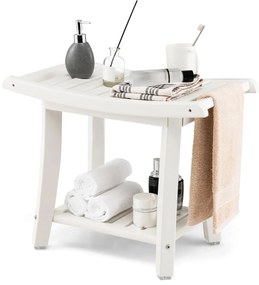 Costway Panca da doccia impermeabile con sedile curvo ripiano per riporre gli oggetti, Sgabello da bagno versatile 3 Colori