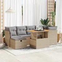 Set Divani da Giardino 7 pz con Cuscini Beige Polyrattan Acacia 3327976