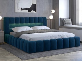 Letto matrimoniale con box contenitore Santander - 180 x 200 cm , Tessuto blu