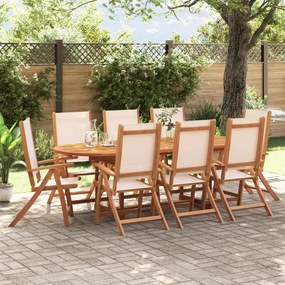 Set Pranzo Da Giardino 9pz Legno Massello Di Acacia E Textilene /