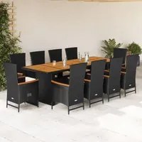 Set da Pranzo da Giardino 11 pz con Cuscini in Polyrattan Nero 3277530