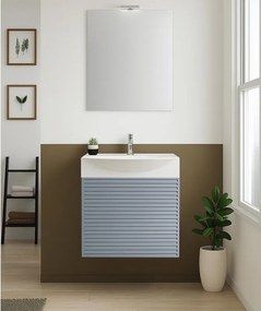 Mobile bagno sospeso con lavabo e specchio e illuminazione Mini50s L 50 x H 58 x P 40 cm laccato opaco indaco cannettato 1 anta per vasca centrale