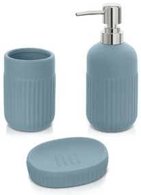 Accessori bagno da appoggio in set 3 pezzi in ceramica colore turchese cobalto Cup