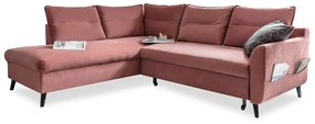 Divano letto angolare in velluto rosa L, angolo sinistro Stylish Stan - Miuform
