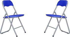 Sedia in metallo pieghevole seduta ecopelle BLU SET 2 PEZZI