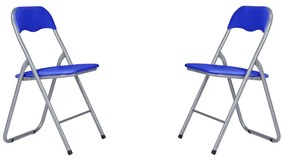 Sedia in metallo pieghevole seduta ecopelle BLU SET 2 PEZZI