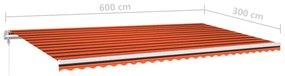 Tenda Automatica Sensore Vento e LED 600x300 cm Arancio Marrone