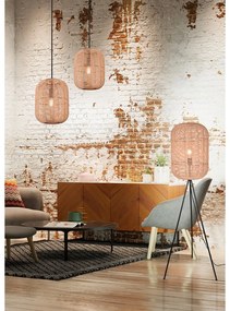 Lampada da terra beige con paralume in vimini e tessuto (altezza 150 cm) Runa - Trio