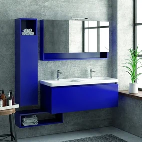 Kamalu - Composizione bagno sospesa 120cm mobile lavabo doppio colonna specchio e pensile