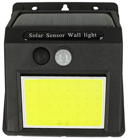 Luce Led COB Da Parete Con Pannello Solare Sensore Movimento e Crepuscolare 0,65W IP65 Nero Esterno per Giardino
