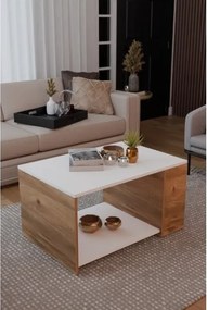 Tavolino Da Salotto Design Moderno 60x90x48 Con Vani Laterali Zeno Bianco e Rovere