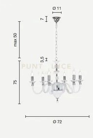 Lampadario in vetro e cristallo tortora gala 6 luci lp.gala-6-tort