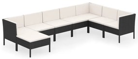 Set divani da giardino 8 pz con cuscini in polyrattan nero