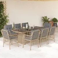 Set Pranzo da Giardino 9 pz con Cuscini Beige Misto Polyrattan 3212065