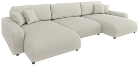 Divano angolare color crema allungabile/con contenitore (a U) con rivestimento in velluto a coste Sara – Ropez