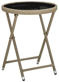 Tavolino Beige 60 cm in Polyrattan e Vetro Temperato