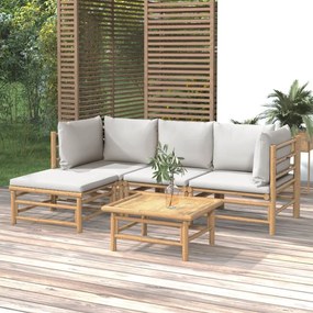 Set salotto da giardino 5pz con cuscini grigio chiaro bambù