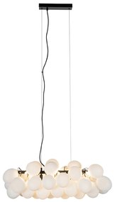 Lampada a sospensione nera con vetro opale 8 luci rettangolare - Uvas