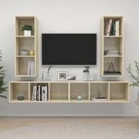 Mobile TV a Parete 4 pz Rovere Sonoma in Truciolato 3079883