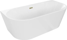 Mexen Oval vasca da bagno autoportante a parete 160 x 80 cm, bianca, troppopieno dorato - 52671608000-50