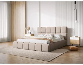 Letto beige imbottito con spazio contenitivo 180x200 cm Bellis – Micadoni Home