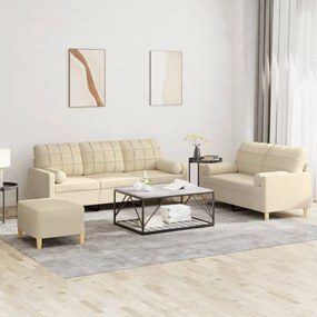 Set Divani 3 Pz Con Cuscini Crema İn Tessuto /