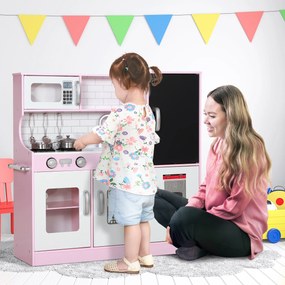 Cucina Giocattolo per Bambini 3-8 Anni con Fornelli Microonde Lavandino in Legno Rosa...