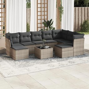 Set divano da giardino 10 pz con cuscini grigio in polyrattan