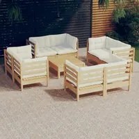 Set Divani da Giardino 9 pz con Cuscini Crema Massello di Pino 3096064