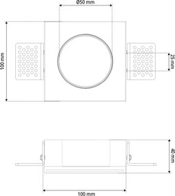 Portafaretto Quadrato 100x100 mm GU10 in Gesso Pitturabile Curvo