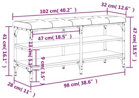 Panca Porta Scarpe Grigio Sonoma 102x32x47 cm Legno Multistrato