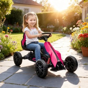 Go Kart a Pedali per Bambini 3-8 Anni 100x58x58,5 cm con Sedile Regolabile e Ruote in EVA Rosa e Nero...