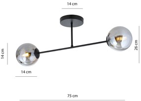 Plafoniera Moderna Morrigan 2 Luci In Acciao Nero E Sfere In Vetro Fumè