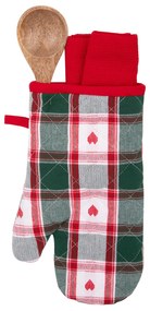Set guanto, cucchiaio e strofinaccio tartan cuori