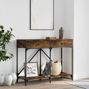 Tavolo Consolle Rovere Fumo 100x39x78,5 Cm İn Legno Multistrato /