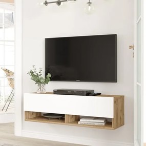 Mobile Tv Sospeso 100x32x30 Effetto Legno Rovere E Bianco Evolution