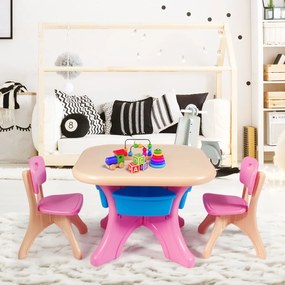 Costway Set Tavolo e sedie per bambini con capacità di peso 80kg, contenitore smontabile 70x70x50cm, Colorato