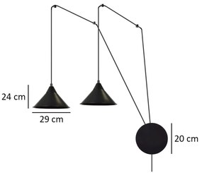 Sospensione Minimal 2 Luci Fujin In Acciao Nero E Paralume A Cono