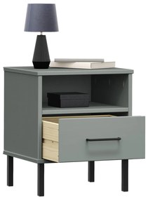 Comodino con gambe in metallo grigio legno massello pino oslo