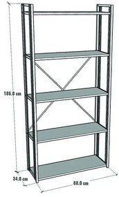 Libreria 5 Ripiani Stile Industrial 88x34x180 Derek Rovere