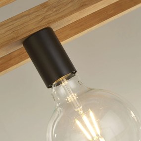 Lampadario Industrial-Nordico Square Legno Marrone Nero 4 Luci E27