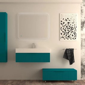 Mobile da bagno sospeso sotto lavabo Modula di BADEN HAUS L 90 x H 25 x P 44 cm blu petrolio cannettato opaco, 1 cassetto