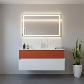 Mobile da bagno sospeso sotto lavabo Niwa 2 cassetti L 119.5 x H 50 x P 45.5 cm bianco e paprika cannettato