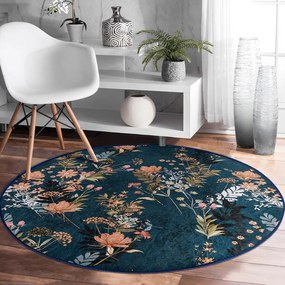 Tappeto rotondo lavabile blu scuro adatto per aspirapolvere robot ø 120 cm Comfort - Mila Home