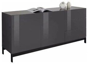 Credenza Moderna con 2 Ante + 3 Cassetti METIS, con Piede in Metallo Antracite Laccato