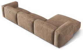 Divano angolare componibile marrone chiaro (con penisola a sinistra/con chaise lounge) con rivestimento in velluto Martina – Micadoni
