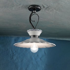 Plafoniera Classica Ravenna Metallo E Ceramica Nero Sfumato Arg. 31Cm 1 Luce E27